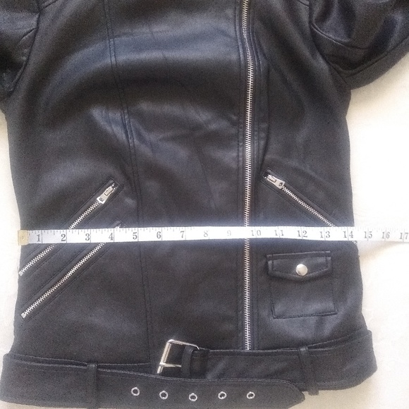 Zara asymmetric biker faux leather jacket belted - Picture 5 of 7
